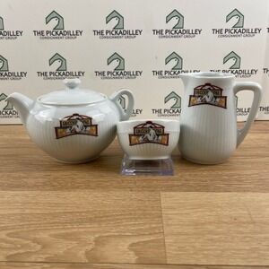 GDA Limoges France La Coupole Porcelain Tea Set Teapot Creamer Bowl 3pc White